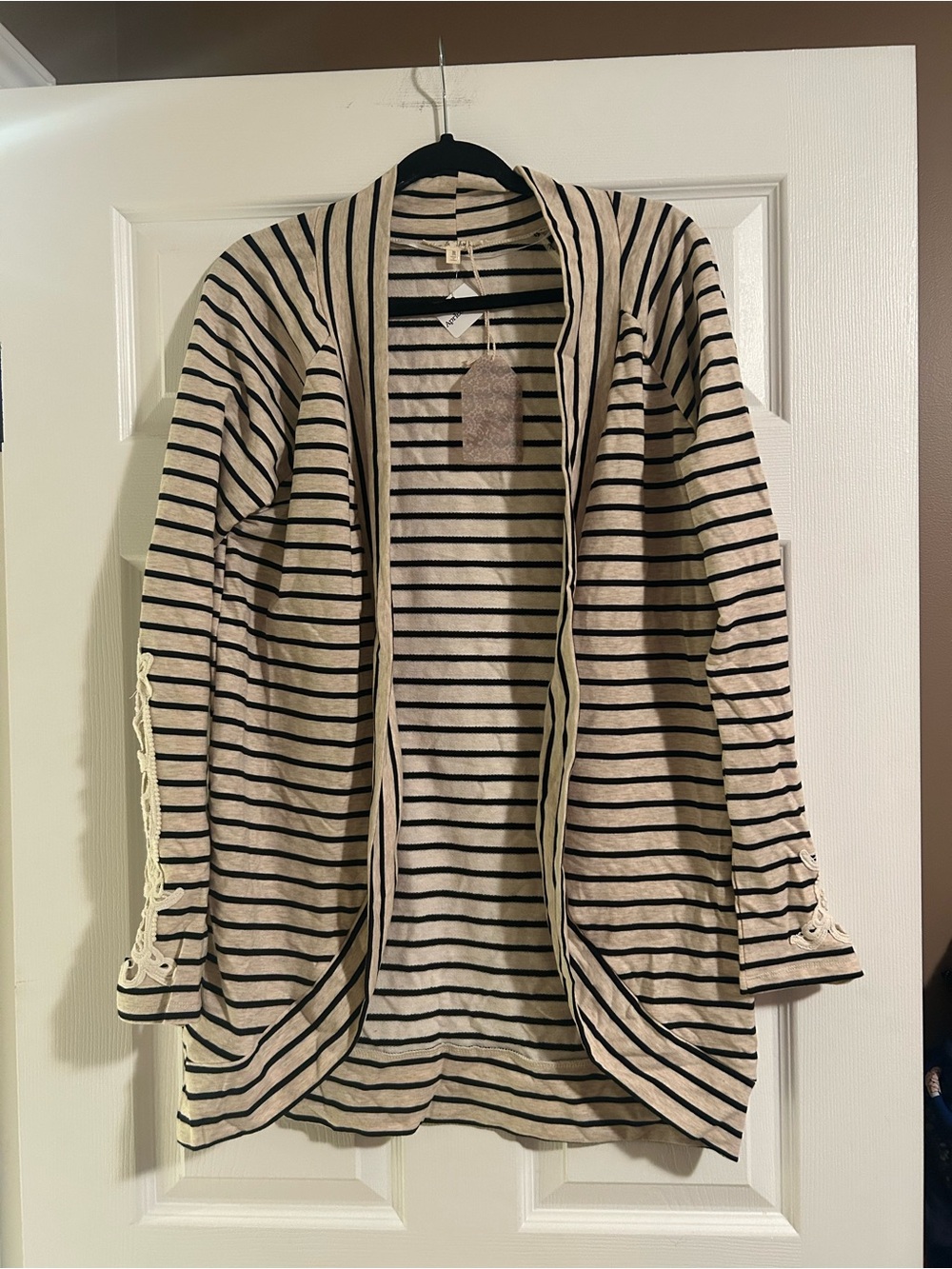 Hem & Thread Cream and Black Striped Open-Front Blazer